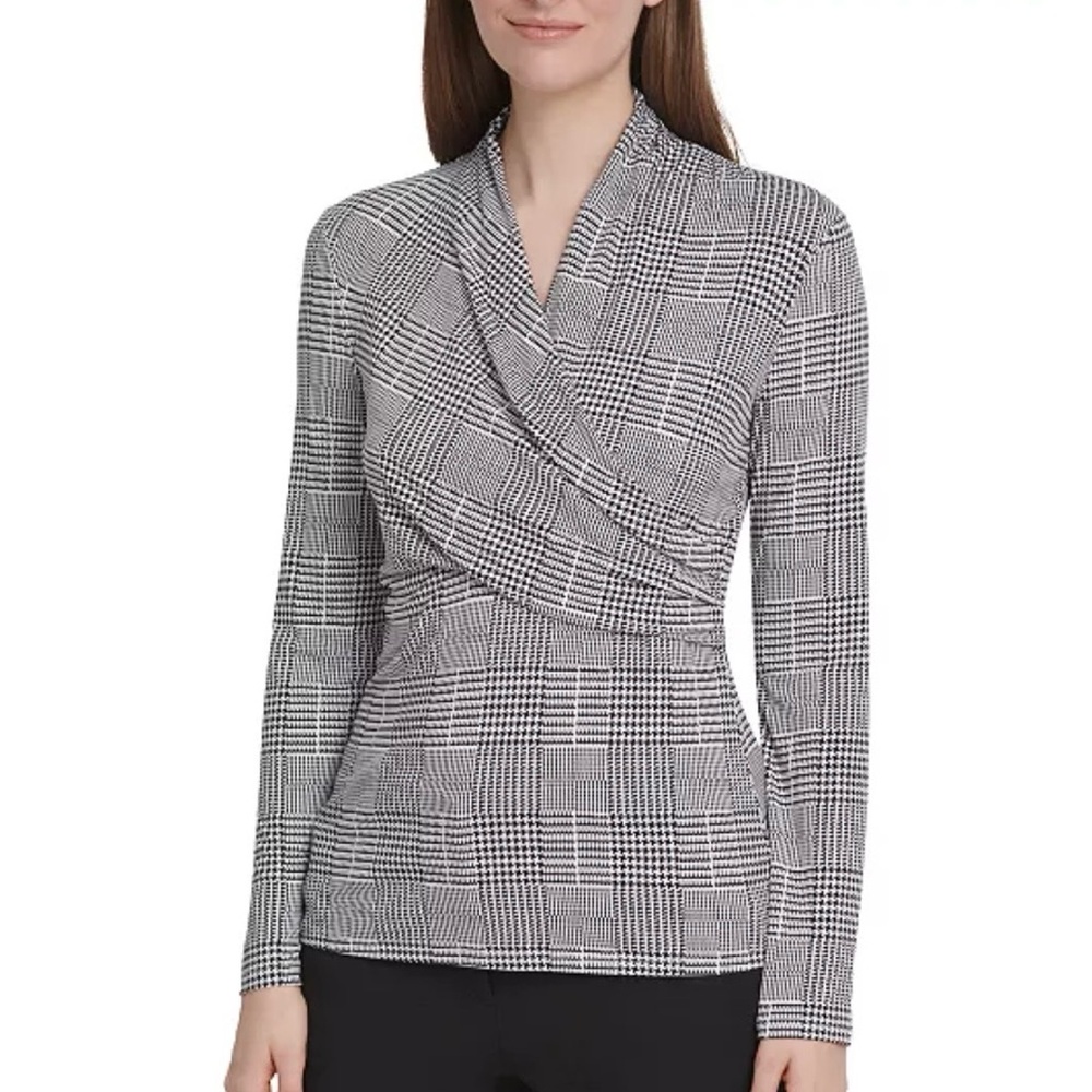 DKNY V-Neck Houndstooth Top Size L